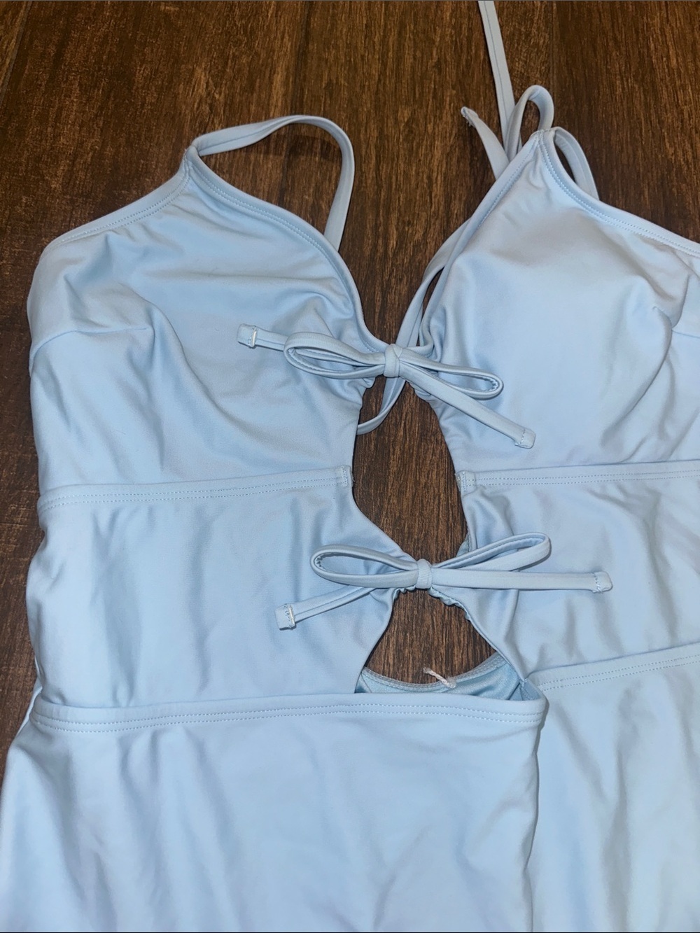 Light Blue Cutout One-Piece Swimsuit Tie Front XL - Picture 2 of 3